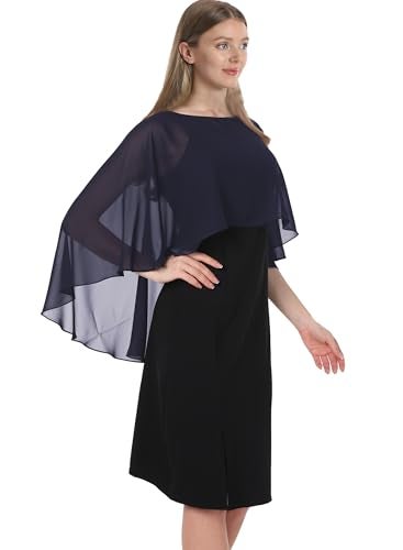 Hotshawl Capelets for women Chiffon Cape Shawls and Wraps for Evening Dress Wedding Capes Cover Up (Navy) - Image 3
