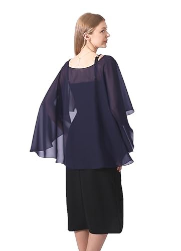 Hotshawl Capelets for women Chiffon Cape Shawls and Wraps for Evening Dress Wedding Capes Cover Up (Navy) - Image 5