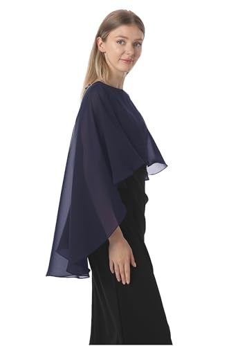 Hotshawl Capelets for women Chiffon Cape Shawls and Wraps for Evening Dress Wedding Capes Cover Up (Navy) - Image 4