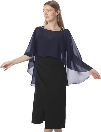 Hotshawl Capelets for women Chiffon Cape Shawls and Wraps for Evening Dress Wedding Capes Cover Up (Navy) - Image 1