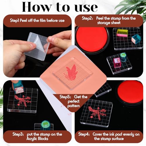 Mudder 7 Pieces Acrylic Stamp Blocks Set Clear Stamping Blocks Tools for Kids with Grid and Grip Scrapbooking Craft Making, Decorative DIY Essential Stamping Tool(Straight Edge) - Image 5