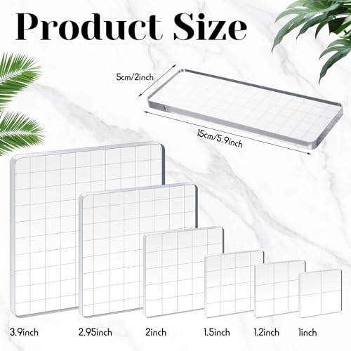 Mudder 7 Pieces Acrylic Stamp Blocks Set Clear Stamping Blocks Tools for Kids with Grid and Grip Scrapbooking Craft Making, Decorative DIY Essential Stamping Tool(Straight Edge) - Image 2