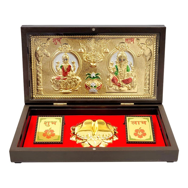 ARNAVIRA Lakshmi Ganpati with Kalash Gold Plated Photo Frame with Charan Paduka Pocket Temple for Diwali GiftHouse Warming Gifts Return Gift Puja Box Laxmi Ganpati Kalash - Image 2