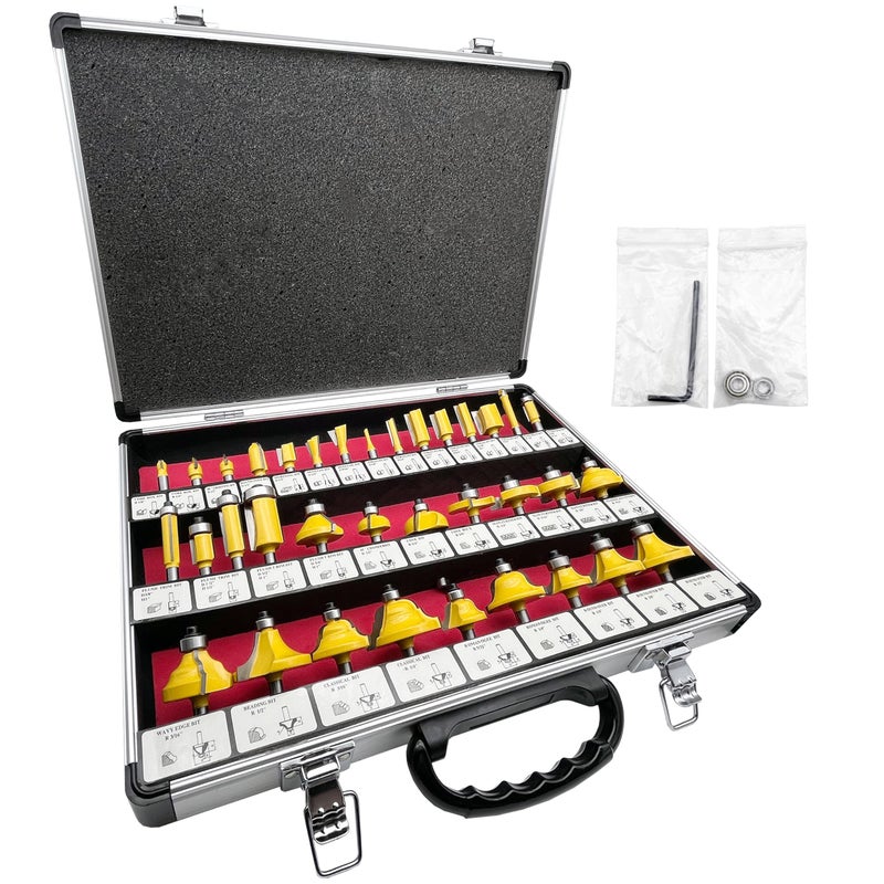 LU&MN Carbide Tipped Router Bit Set ( 35 PCS) with 1/4" Shank Wood Milling Saw Cutter, Multi-Purpose (Woodworking Tools for Home Improvement and DIY) - Image 1