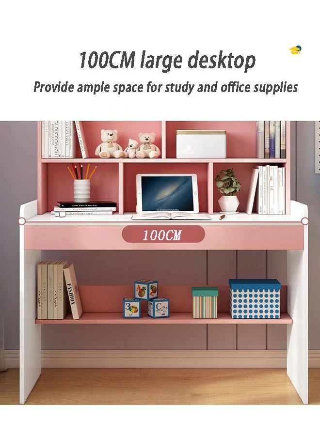 GoldenLike - Computer Desk Study Table with Bookshelf Home Office Desk Workstations Student Reading Writing Desk Corner Desk Computer Table with Storage Shelves(5110-XXA100) - Image 1