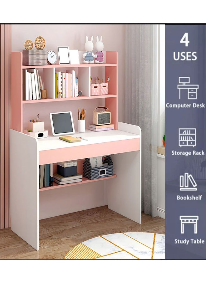 GoldenLike - Computer Desk Study Table with Bookshelf Home Office Desk Workstations Student Reading Writing Desk Corner Desk Computer Table with Storage Shelves(5110-XXA100) - Image 1