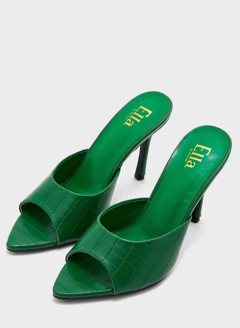 ELLA Rounded Point Croc Effect Mule Sandal
