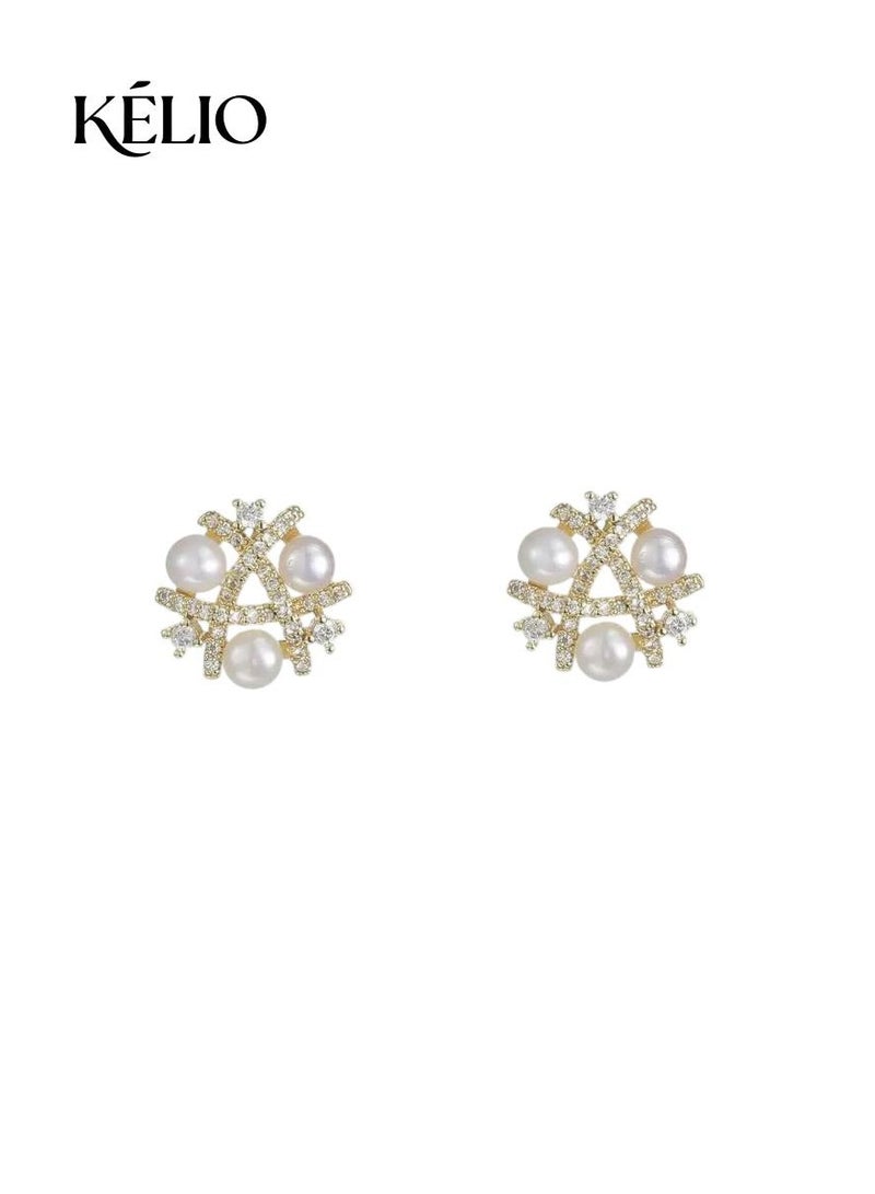 KELIO French Style 925 Sterling Silver, Natural Freshwater Real Pearl Earrings - Image 1