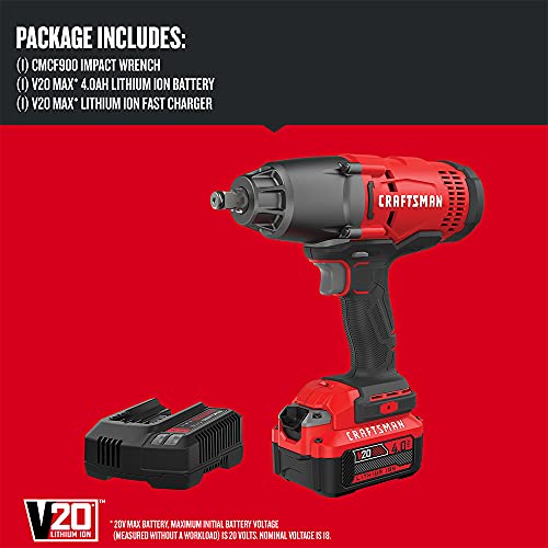 CRAFTSMAN V20 RP 1/2 inch Cordless Impact Wrench Kit, Brushless, 4Ah Battery and Charger Included (CMCF900M1) - Image 3