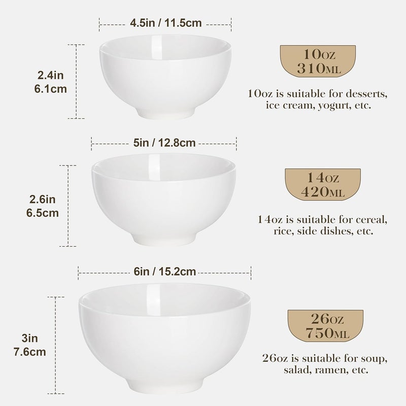 MALACASA Regular Series Set of 8 Ceramic Bowls Cereal Bowls Soup Rice Tapas Sauce Aperitif Porcelain 11.8 x 11.8 x 6 cm - Image 4