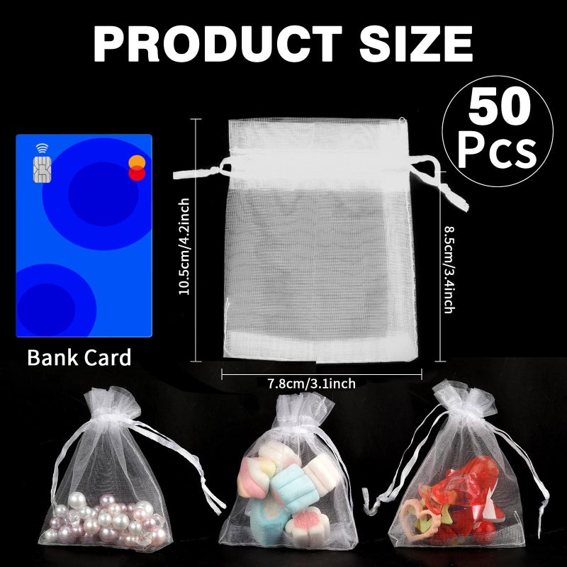 BOEIAC Organza Bags, White Organza Bags, 50Pcs, Sheer Organzas Bag 3 x 4 inch, Jewelry Gift Bags, Party Favor Bags with Drawstring, Mesh Gift Pouches Mini Candy Pouch for Wedding Christmas Party - Image 2