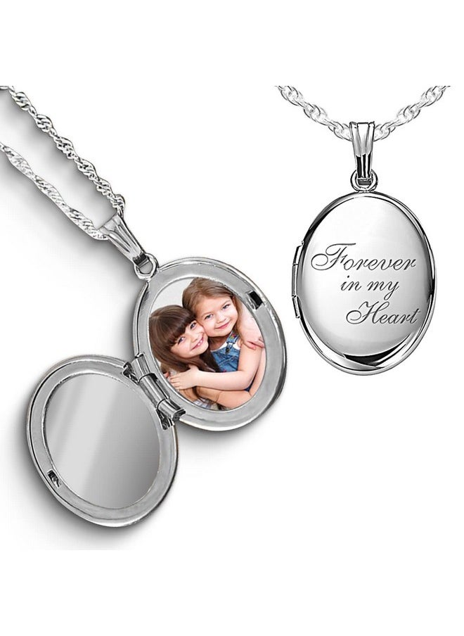 PicturesOnGold.com Sterling Silver Oval Forever In My Heart Locket With 18 Inch Chain  - Image 1