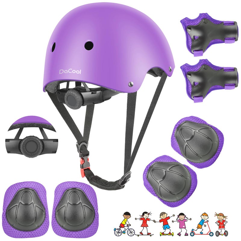 DaCool Kids Bike Helmet Skateboard Knee Pads - Toddler Helmet Adjustable for 3~10yrs Girls Boys Child Kids Protective Gear Set for Sport Cycling Bike Roller Skating Scooter,Purple - Image 1