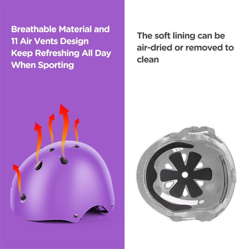 DaCool Kids Bike Helmet Skateboard Knee Pads - Toddler Helmet Adjustable for 3~10yrs Girls Boys Child Kids Protective Gear Set for Sport Cycling Bike Roller Skating Scooter,Purple - Image 4