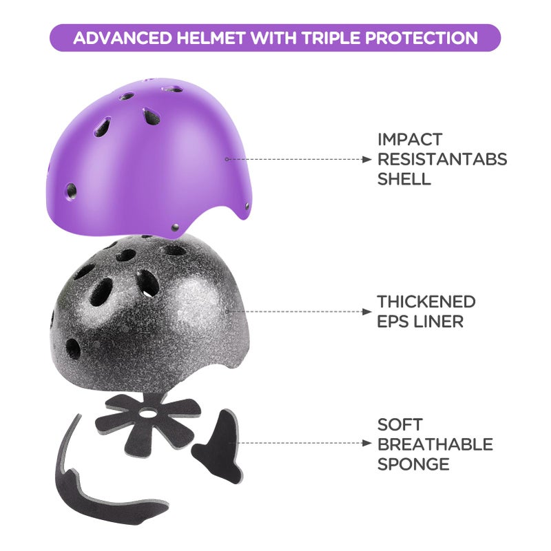 DaCool Kids Bike Helmet Skateboard Knee Pads - Toddler Helmet Adjustable for 3~10yrs Girls Boys Child Kids Protective Gear Set for Sport Cycling Bike Roller Skating Scooter,Purple - Image 3
