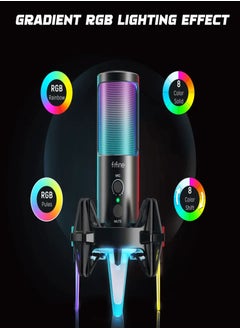 FIFINE FIFINE Gaming PC USB Microphone, Podcast Condenser Mic with Boom Arm, Pop Filter, Mute Button for Streaming, Twitch, Online Chat, RGB Computer Mic for PS4/5 PC Gamer Youtuber-AmpliGame- TF17  - Image 2