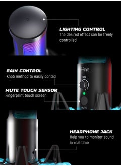 FIFINE FIFINE Gaming PC USB Microphone, Podcast Condenser Mic with Boom Arm, Pop Filter, Mute Button for Streaming, Twitch, Online Chat, RGB Computer Mic for PS4/5 PC Gamer Youtuber-AmpliGame- TF17  - Image 4