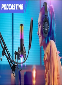 FIFINE FIFINE Gaming PC USB Microphone, Podcast Condenser Mic with Boom Arm, Pop Filter, Mute Button for Streaming, Twitch, Online Chat, RGB Computer Mic for PS4/5 PC Gamer Youtuber-AmpliGame- TF17  - Image 3