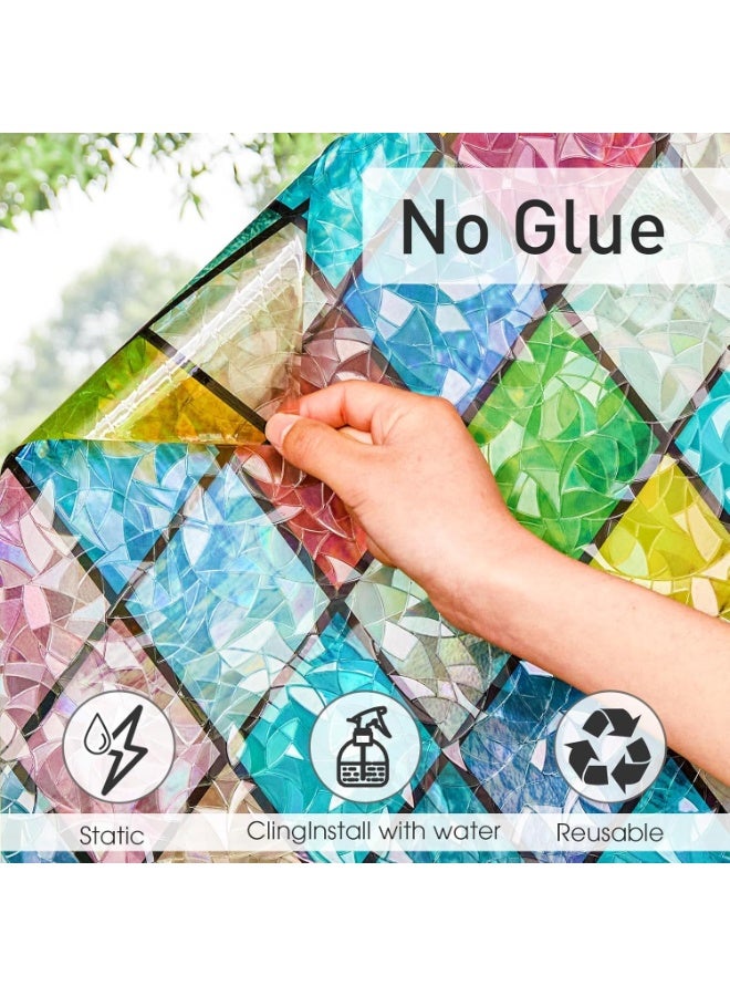 Relex Window Privacy Film, Static Cling Stained Glass Window Film Decorative, Non-Adhesive 3D Rainbow Frosting Film Anti-UV for Bathroom Home Door 45 * 200cm - Image 3