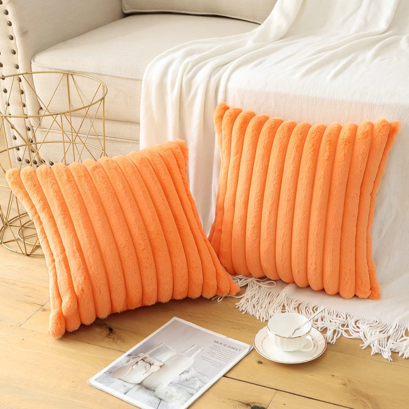 Soleebee Set of 2 Throw Pillow Covers Soft Cozy Velvet Pillowcase Faux Rabbit Fur Cover for Couch Sofa Bed Chair Home Decorative Pillows Cover (16x16 Inch  Orange) - Image 5