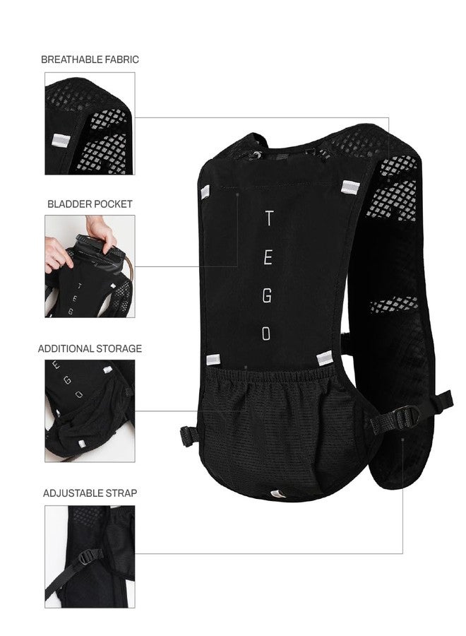 تيجو سترة ترطيب TEGO Pacer Trail | حقيبة ترطيب للجري والمشي لمسافات طويلة | سترة جري قابلة للتعديل مع مساحة تخزين، وجيب للخزان، وتفاصيل عاكسة للضوء | متوافقة مع القوارير المرنة وأكياس الماء سعة 2 لتر (أسود) - Image 4