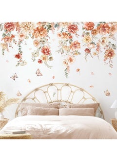 decalmile decalmile Large Boho Flower Wall Decals Hanging Vine Floral Leaves Wall Art Stickers Bedroom Living Room Sofa TV Background Wall Decor  - Image 1