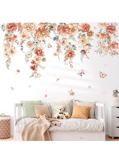 decalmile decalmile Large Boho Flower Wall Decals Hanging Vine Floral Leaves Wall Art Stickers Bedroom Living Room Sofa TV Background Wall Decor  - Image 2