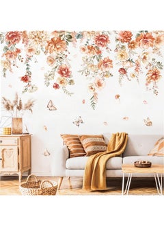 decalmile decalmile Large Boho Flower Wall Decals Hanging Vine Floral Leaves Wall Art Stickers Bedroom Living Room Sofa TV Background Wall Decor  - Image 3