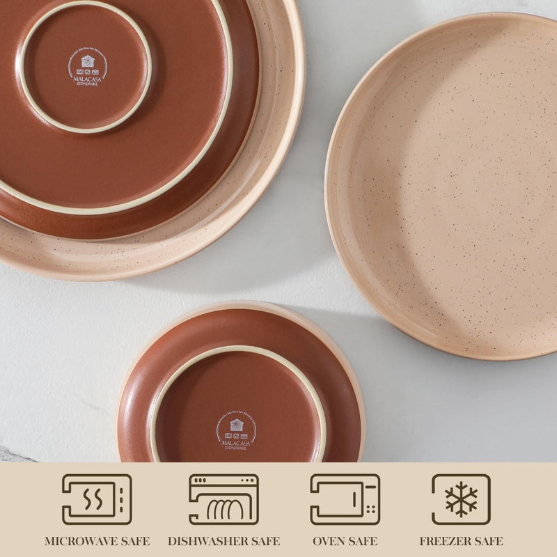 MALACASA Plates and Bowls Sets, 12 Pieces Modern Stoneware Dinnerware Set for 4 Kitchen Dinner Set Ceramic Dishware Dishes Set Microwave and Dishwasher Safe, Pink, Series TARA - Image 4