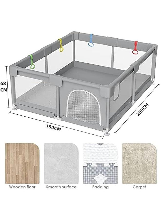 Gonice Baby Playpen, 200 * 180cm Playpen for Toddlers, with Door and Suction Cup, Baby Safe Activity Center, Large Playpen, Baby Bumper Foam Playpen with Breathable Mesh, Safe Playpen for Toddlers  - Image 2