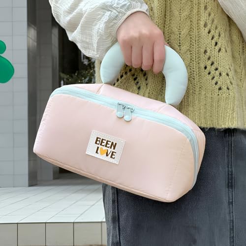 Shopiable Store Travel Makeup Bag for Women | Portable Cosmetic Organizer with Handle & Zipper | Waterproof Toiletry Pouch for Makeup Brushes, Skincare & Accessories (Cross Open Bag, Pink) - Image 5