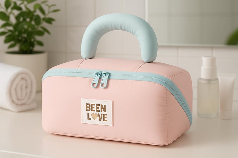 Shopiable Store Travel Makeup Bag for Women | Portable Cosmetic Organizer with Handle & Zipper | Waterproof Toiletry Pouch for Makeup Brushes, Skincare & Accessories (Cross Open Bag, Pink) - Image 2
