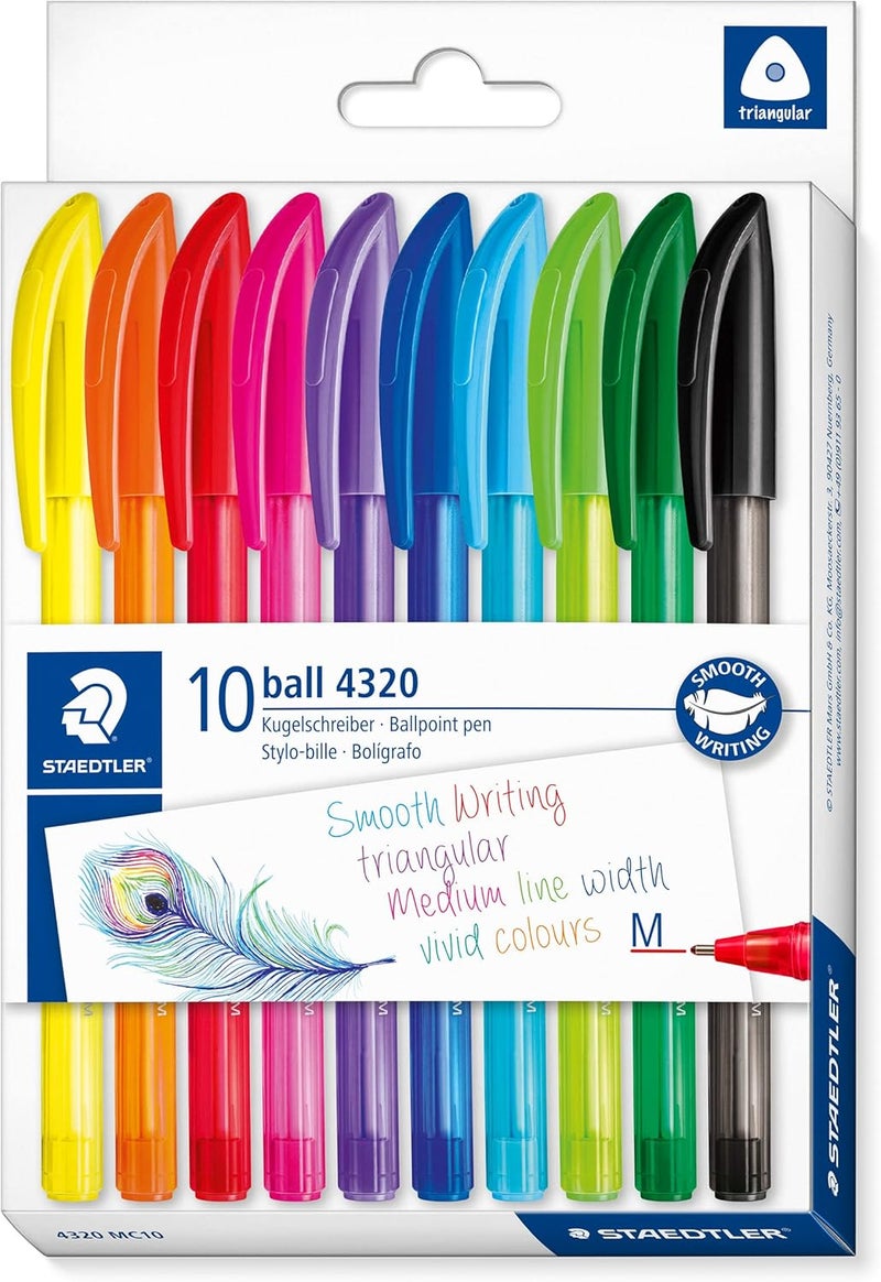 STAEDTLER 4320 MC10 Stick Rainbow Ballpoint Pen - Assorted Colours (Pack of 10) - Image 1