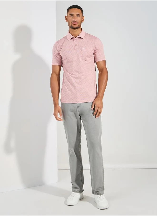 فورت كولينز Dot Print Regular Fit Polo by Styli