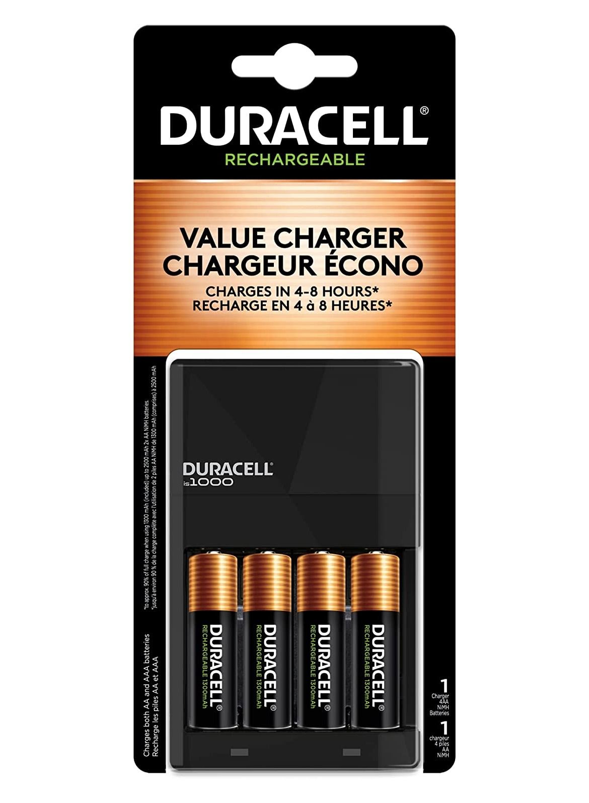 Duracell - Battery Charger with 4 AA Batteries  - charger for AA and AAA batteries 