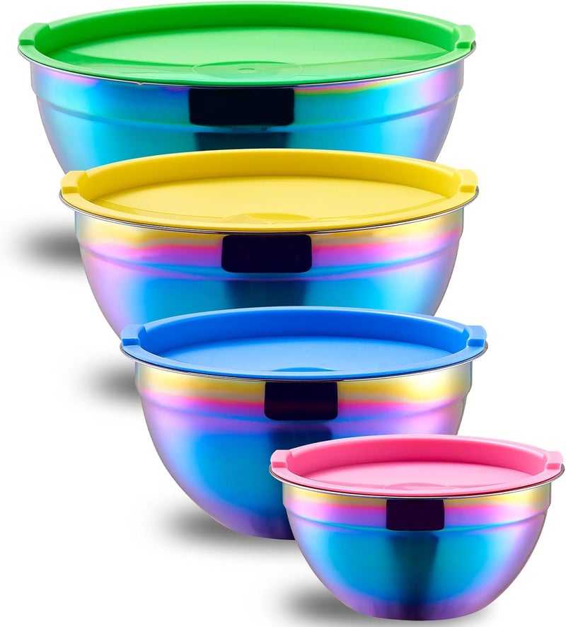 Onlycooker Rainbow Mixing Bowls With Airtight LidsStainless Steel BowlSalad Bowls 4 Piece Colorful Nesting Bowl Rainbow Kitchen AccessoriesSize 55362115 QT Stackable Design - Image 1