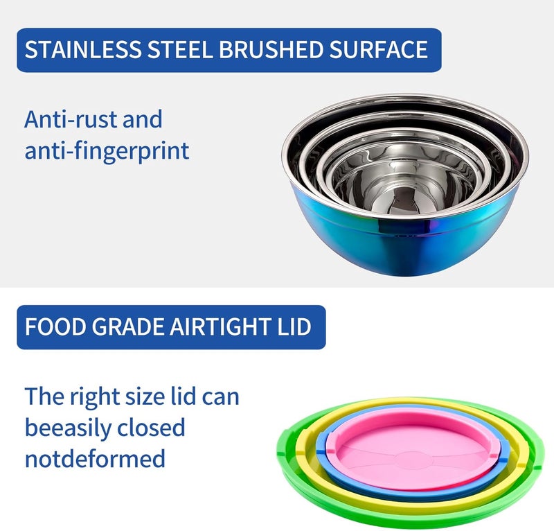 Onlycooker Rainbow Mixing Bowls With Airtight LidsStainless Steel BowlSalad Bowls 4 Piece Colorful Nesting Bowl Rainbow Kitchen AccessoriesSize 55362115 QT Stackable Design - Image 5