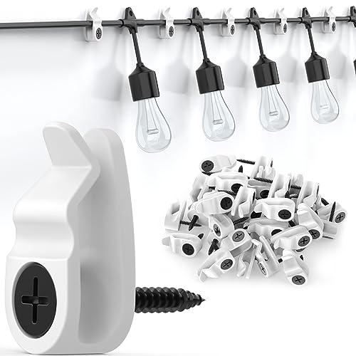 Hooks for Outdoor String Lights Clips Christmas Light Clips Weatherproof Lights Hanger Hooks for Hanging Christmas Light Fairy Light Cable Holiday Decor White 50 Pack