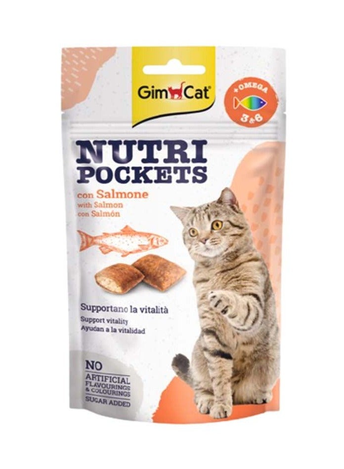 GimCat Nutri Pockets with Salmon & Omega 3 & 6 Cat Treats 60g