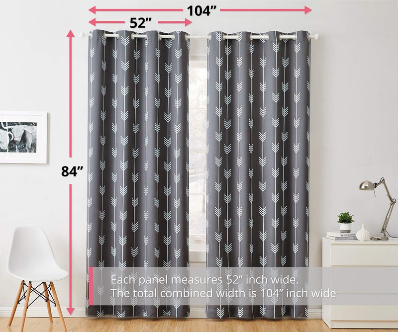 HLC.ME Arrow Printed Blackout Room Darkening Thermal Grommet Window Curtain Drape Panels for Bedroom - Set of 2 - Grey - 84" inch Long - Image 3