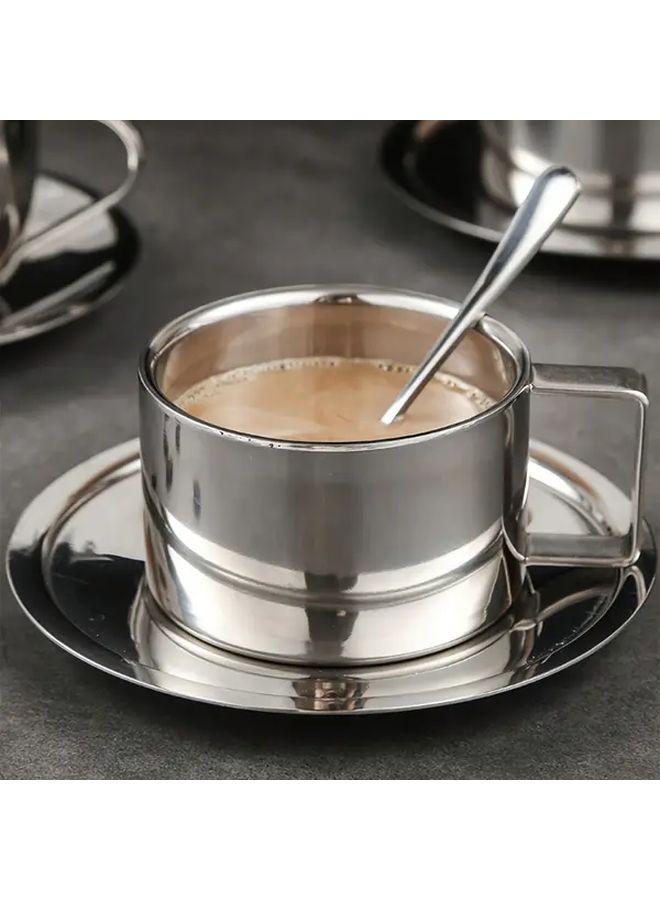 3Pcs Milan Style Espresso Cup Saucer And Spoon Set Model A Stainless Steel - Image 4