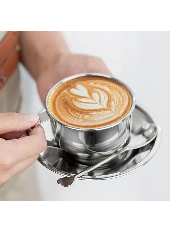 3Pcs Milan Style Espresso Cup Saucer And Spoon Set Model A Stainless Steel - Image 1