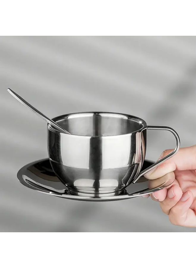 3Pcs Milan Style Espresso Cup Saucer And Spoon Set Model A Stainless Steel - Image 2