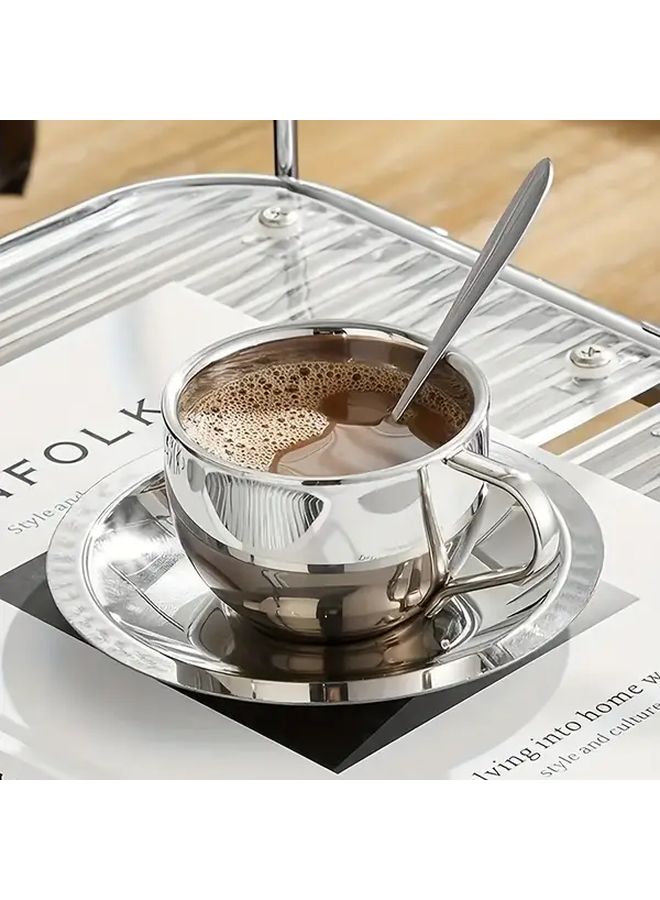 3Pcs Milan Style Espresso Cup Saucer And Spoon Set Model A Stainless Steel - Image 5