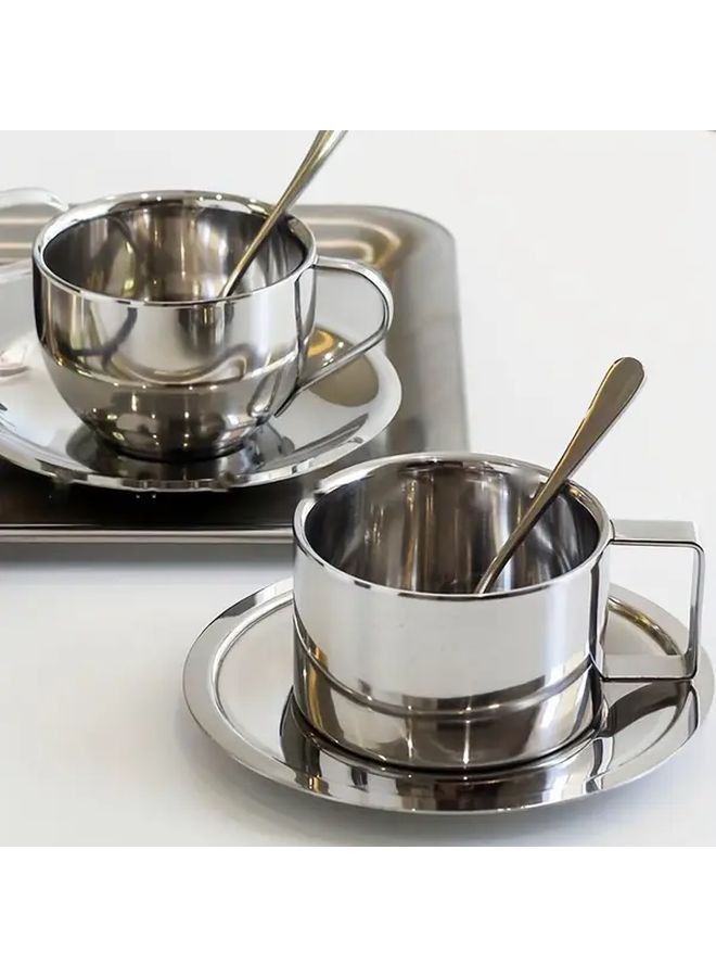 3Pcs Milan Style Espresso Cup Saucer And Spoon Set Model A Stainless Steel - Image 3