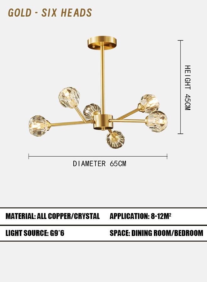 6 crystal chandeliers - Nordic chandeliers - modern and minimalist crystal electroplated luxury lamps - trendy lighting fixtures - molecular lamps - creative and individualistic living room lamps - Image 3