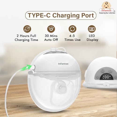 Infantso COMFIT Smart (Digitally OR Mobile App-Controlled) Wearable Compact / Sleek / Portable Breast Pump electrical, Hands-Free Electric Breast Pump for Feeding Mothers with 3-Phase Pumping, 9 Suction Levels, Smart LED Display, Quiet Operation, 180ml Leak-Proof milk Collector, Type-C Rechargeable Battery, FREE Care Package, (1 year Warranty) - Image 3