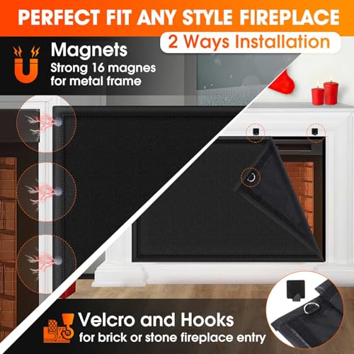 CADARA Fireplace Blocker Blanket Stops Heat Loss, Magnetic Fireplace Draft Stopper, Indoor Fire Place Draft Cover with Hook and Loop Tapes, Cold Air Blocker Save Energy, Black 42" W x 36" H - Image 3