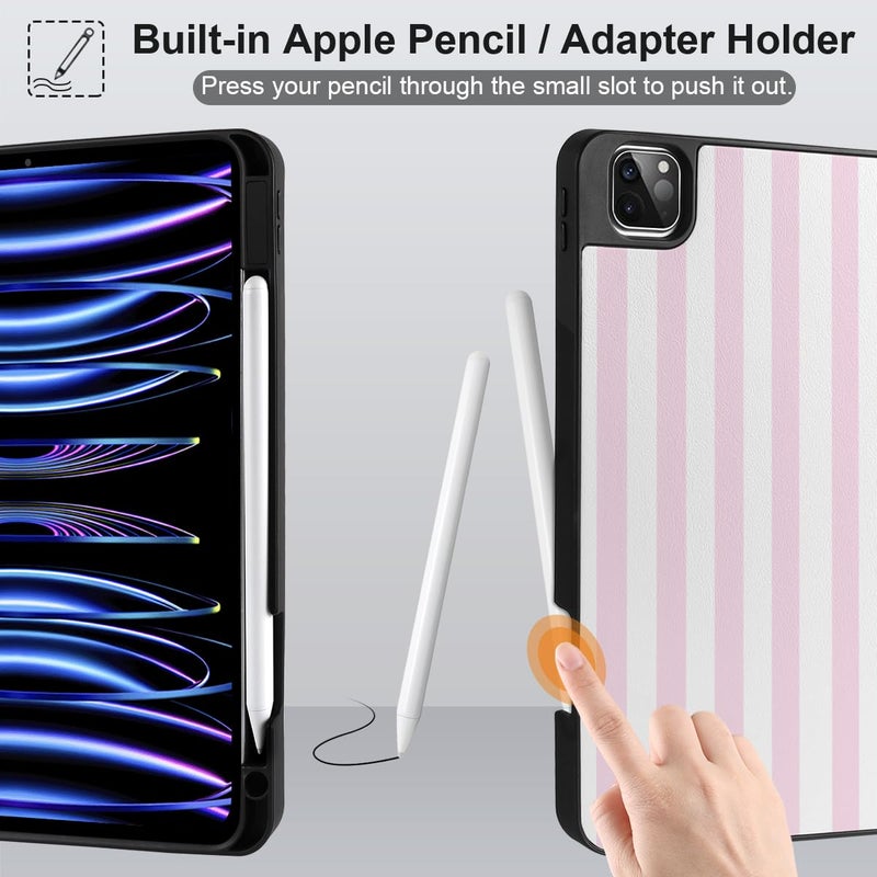 DONGKE Case for iPad Pro 12.9 inch 6th Generation 2022, Built-in Pencil Holder + Trifold Stand + Auto Wake/Sleep + Protective Cover for iPad Pro 12.9 5th/4th/3rd Gen- Pink Stripes - Image 4