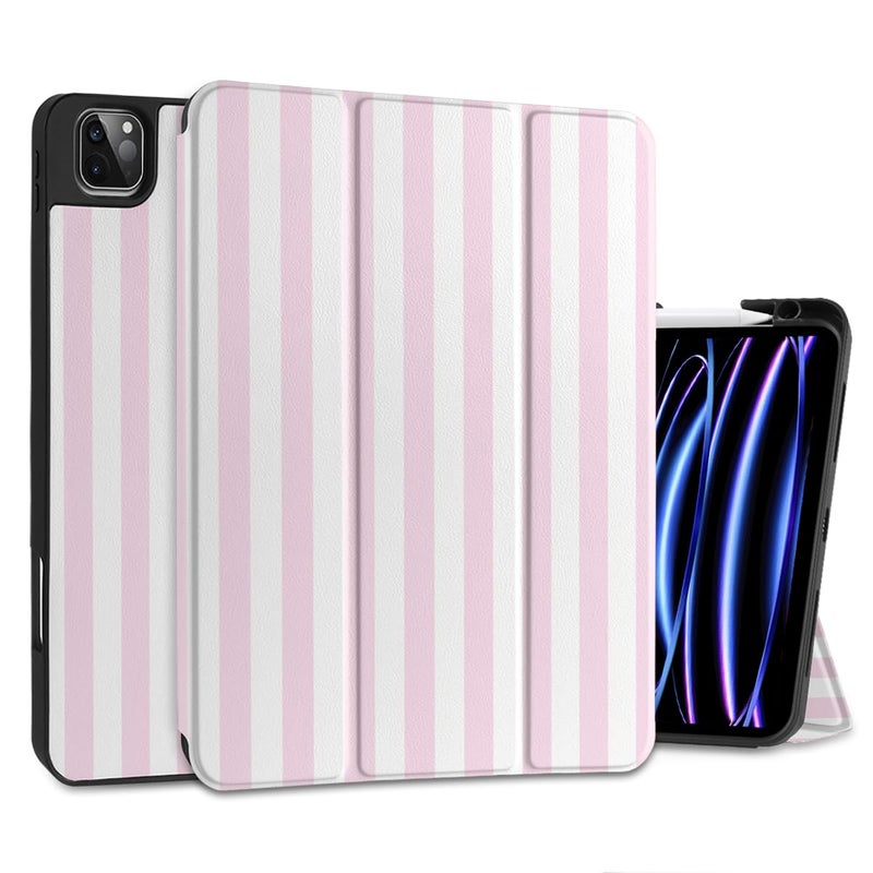 DONGKE Case for iPad Pro 12.9 inch 6th Generation 2022, Built-in Pencil Holder + Trifold Stand + Auto Wake/Sleep + Protective Cover for iPad Pro 12.9 5th/4th/3rd Gen- Pink Stripes - Image 1